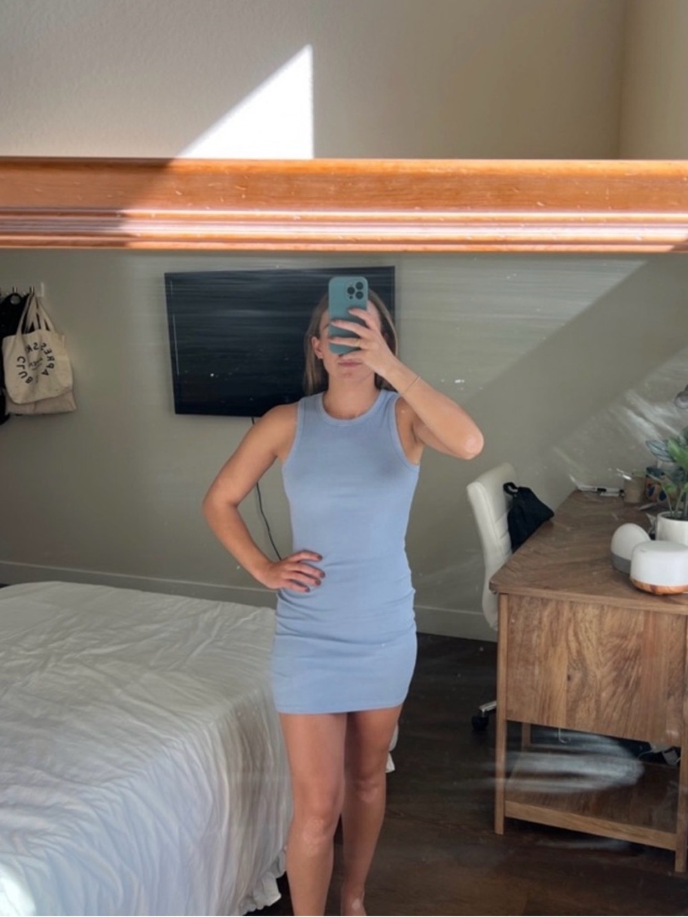 H&M Light Blue Ribbed Sleeveless Mini Dress